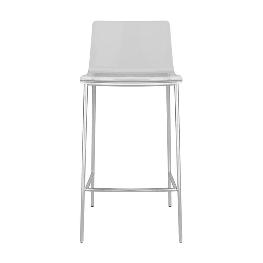 Set Of Two 35" Clear And Silver Metal Low Back Counter Height Bar Chairs With Footrest