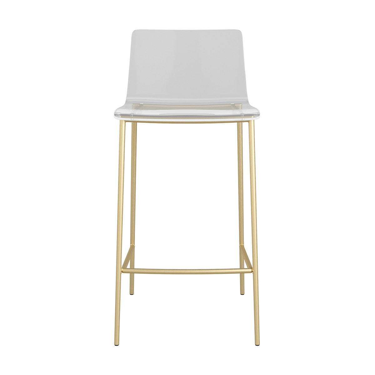 Set Of Two 35" Clear And Gold Metal Low back Counter Height Bar Chairs With Footrest
