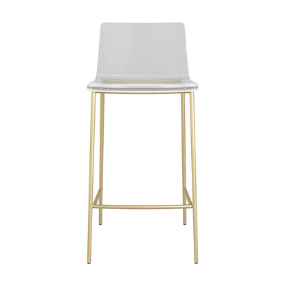 Set Of Two 35" Clear And Gold Metal Low back Counter Height Bar Chairs With Footrest