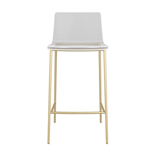 Set Of Two 35" Clear And Gold Metal Low back Counter Height Bar Chairs With Footrest