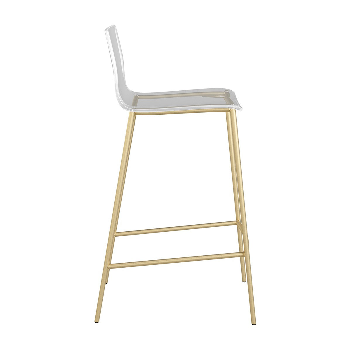Set Of Two 35" Clear And Gold Metal Low back Counter Height Bar Chairs With Footrest