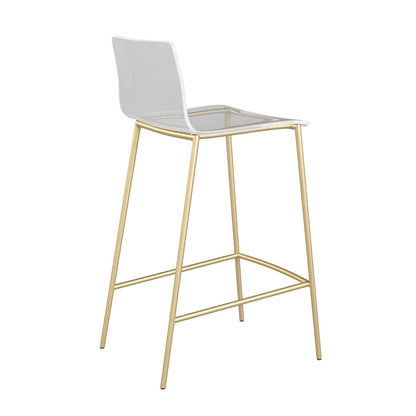 Set Of Two 35" Clear And Gold Metal Low back Counter Height Bar Chairs With Footrest