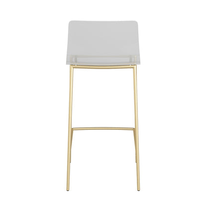 Set Of Two 35" Clear And Gold Metal Low back Counter Height Bar Chairs With Footrest