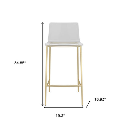 Set Of Two 35" Clear And Gold Metal Low back Counter Height Bar Chairs With Footrest