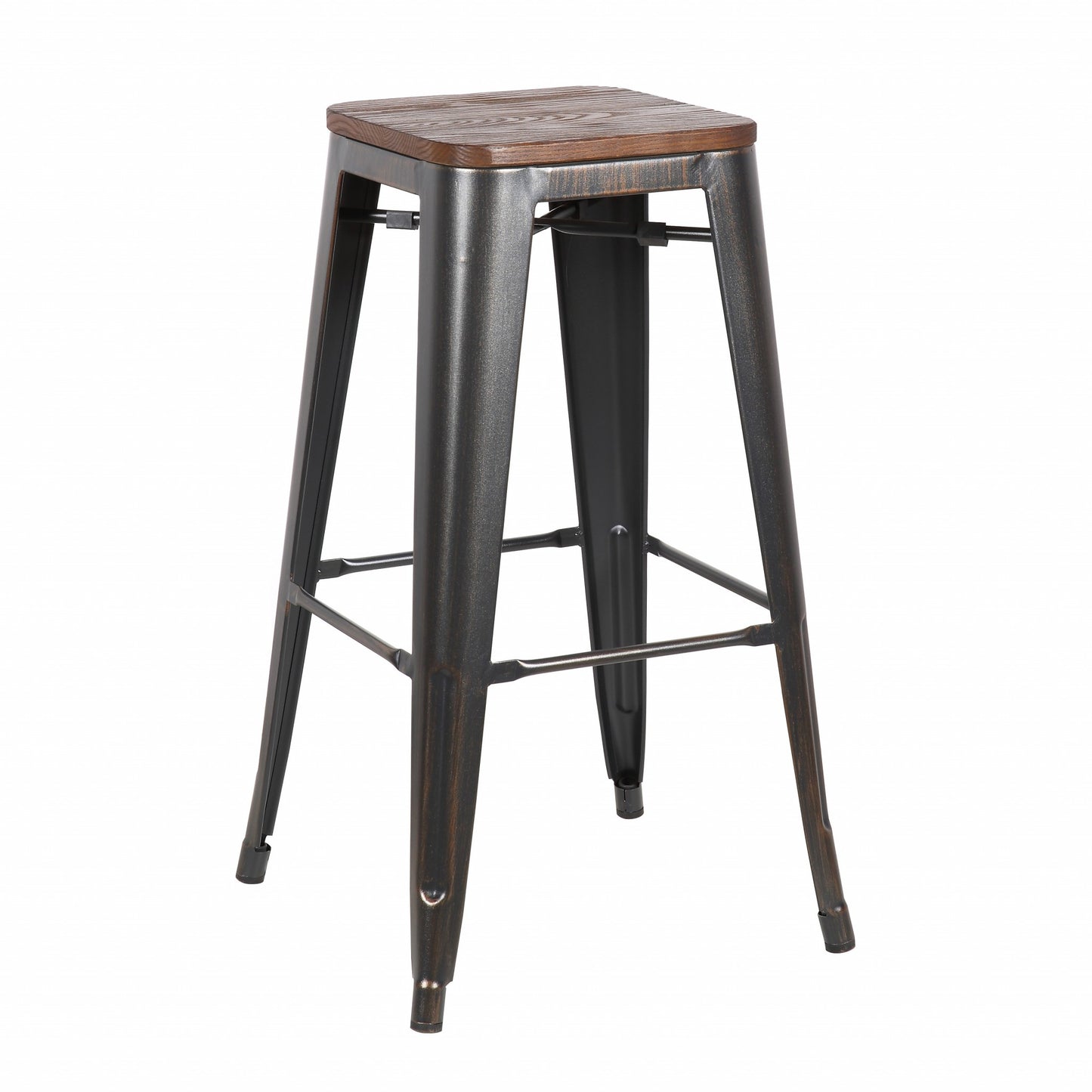 Set Of Four 30" Brown And Black Backless Bar Height Bar Chairs With Footrest