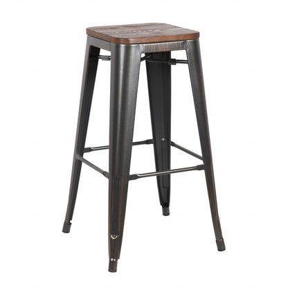 Set Of Four 30" Brown And Black Backless Bar Height Bar Chairs With Footrest