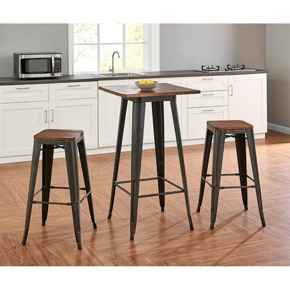 Set Of Four 30" Brown And Black Backless Bar Height Bar Chairs With Footrest