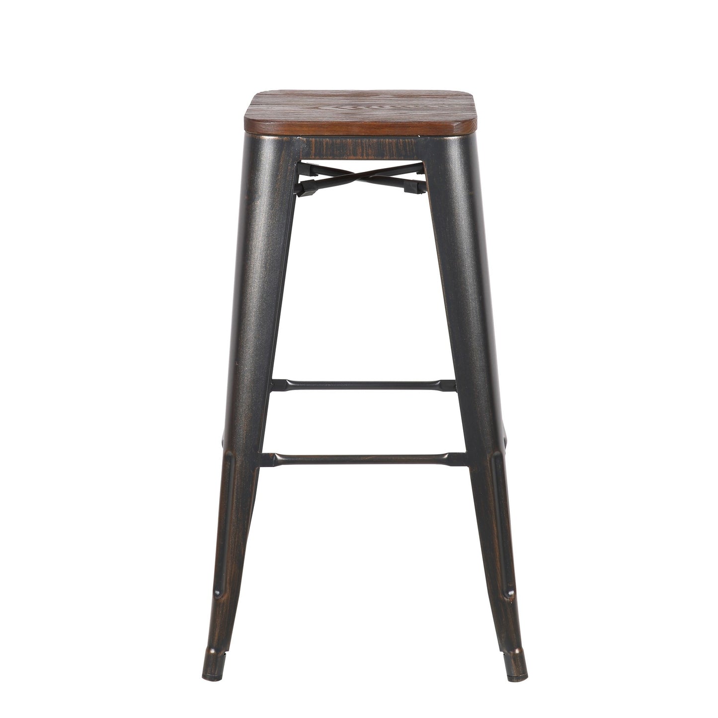 Set Of Four 30" Brown And Black Backless Bar Height Bar Chairs With Footrest