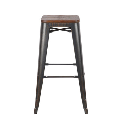 Set Of Four 30" Brown And Black Backless Bar Height Bar Chairs With Footrest
