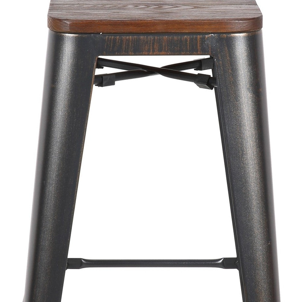 Set Of Four 30" Brown And Black Backless Bar Height Bar Chairs With Footrest