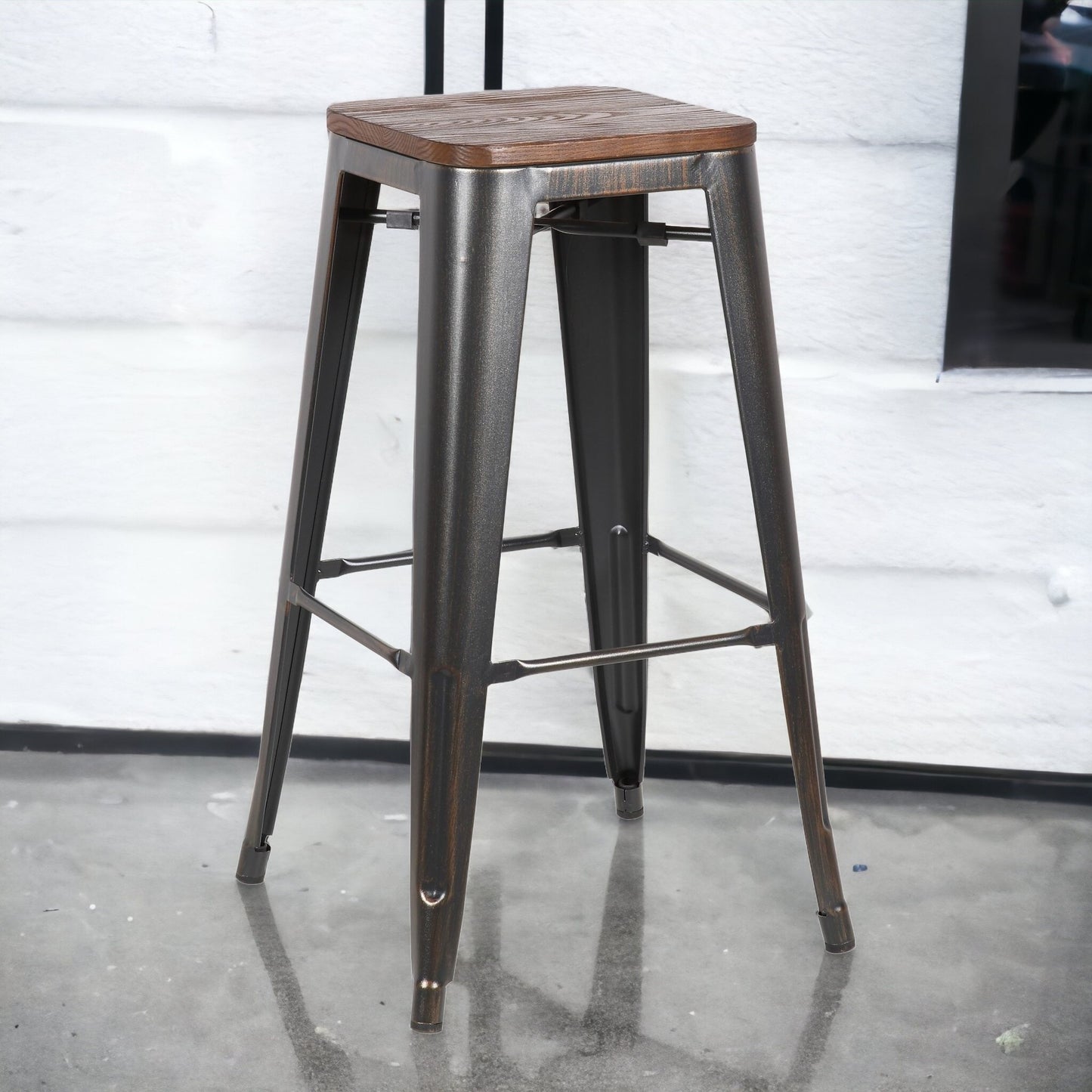 Set Of Four 30" Brown And Black Backless Bar Height Bar Chairs With Footrest