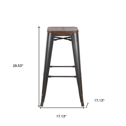 Set Of Four 30" Brown And Black Backless Bar Height Bar Chairs With Footrest
