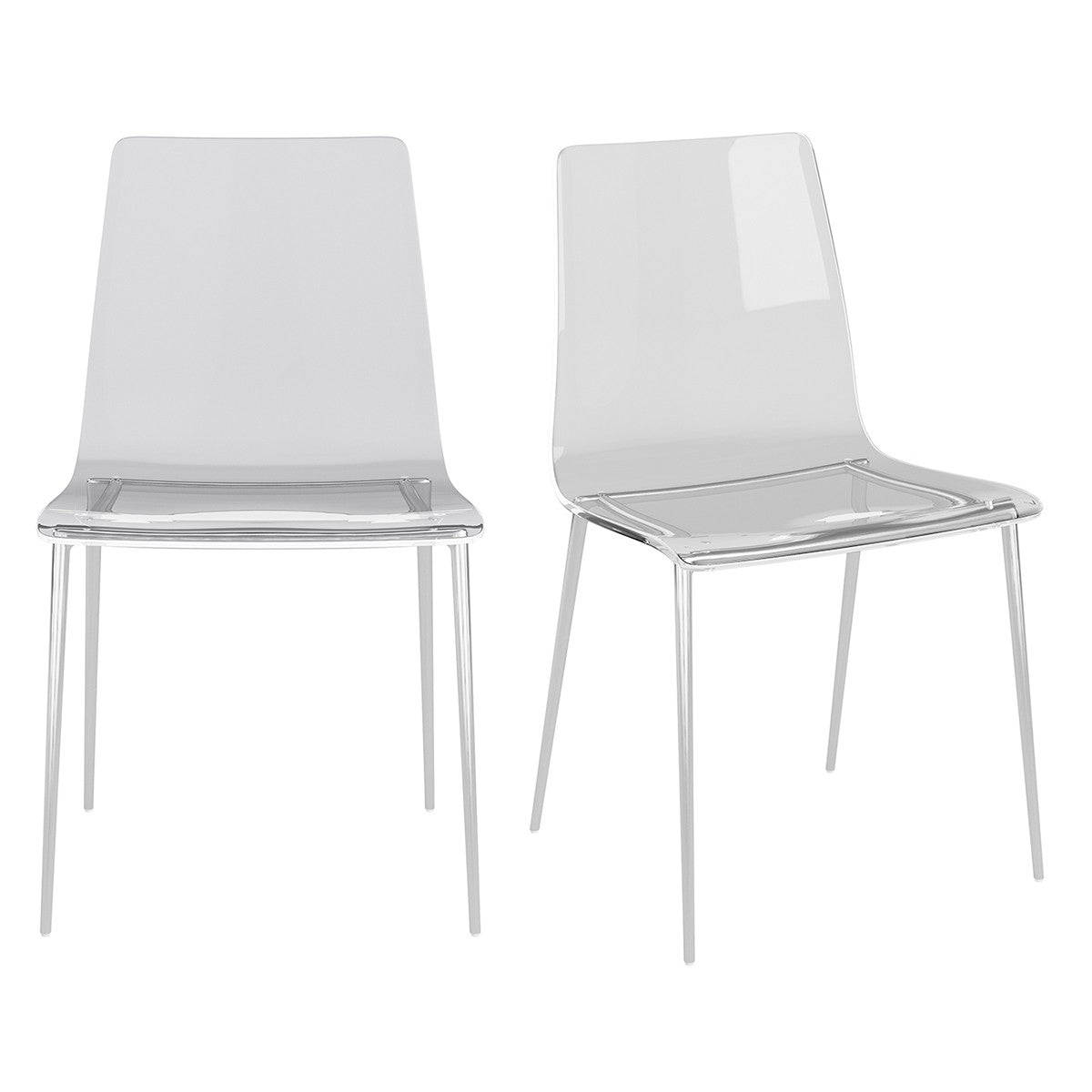 Set of Two Acrylic and Silver Steel Chairs
