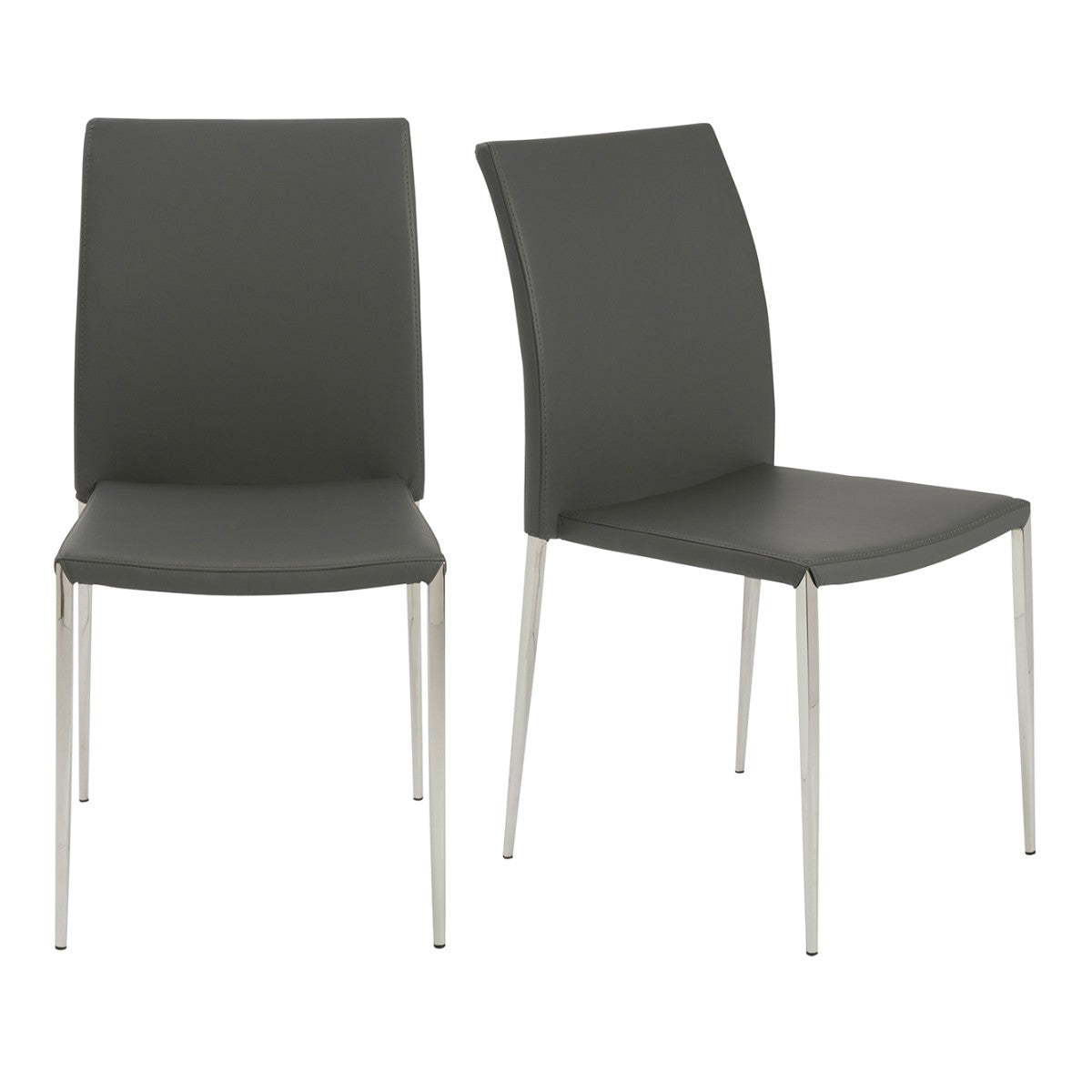 Set of Two Gray Faux Faux Leather Steel Stacking Chairs