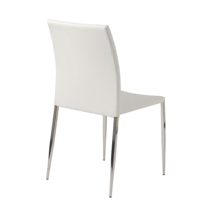 Set of Two White Faux Faux Leather Steel Stacking Chairs