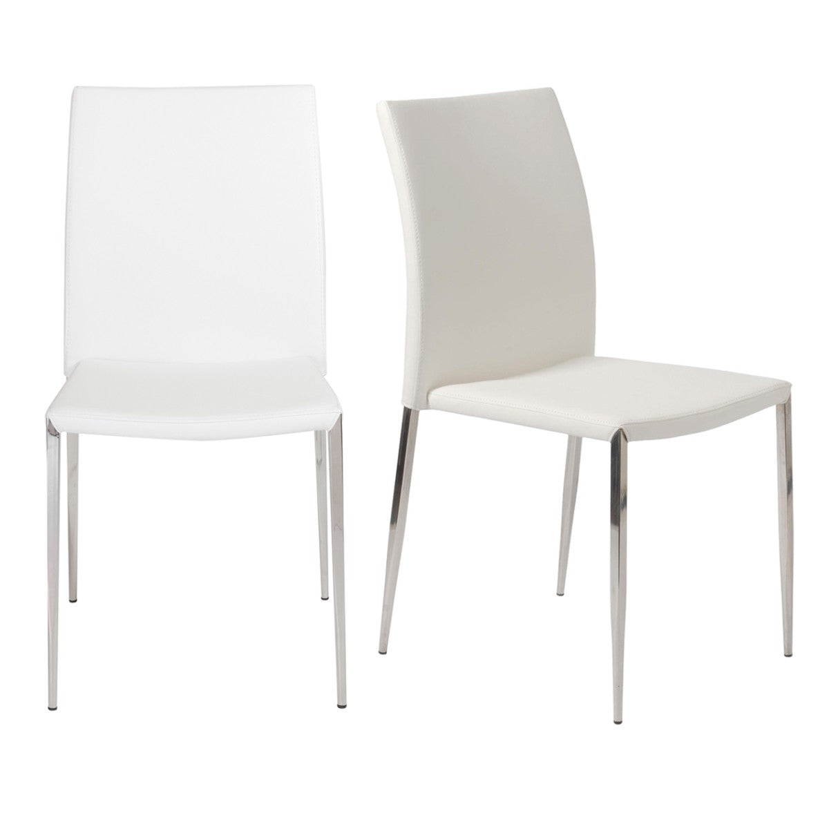 Set of Two White Faux Faux Leather Steel Stacking Chairs