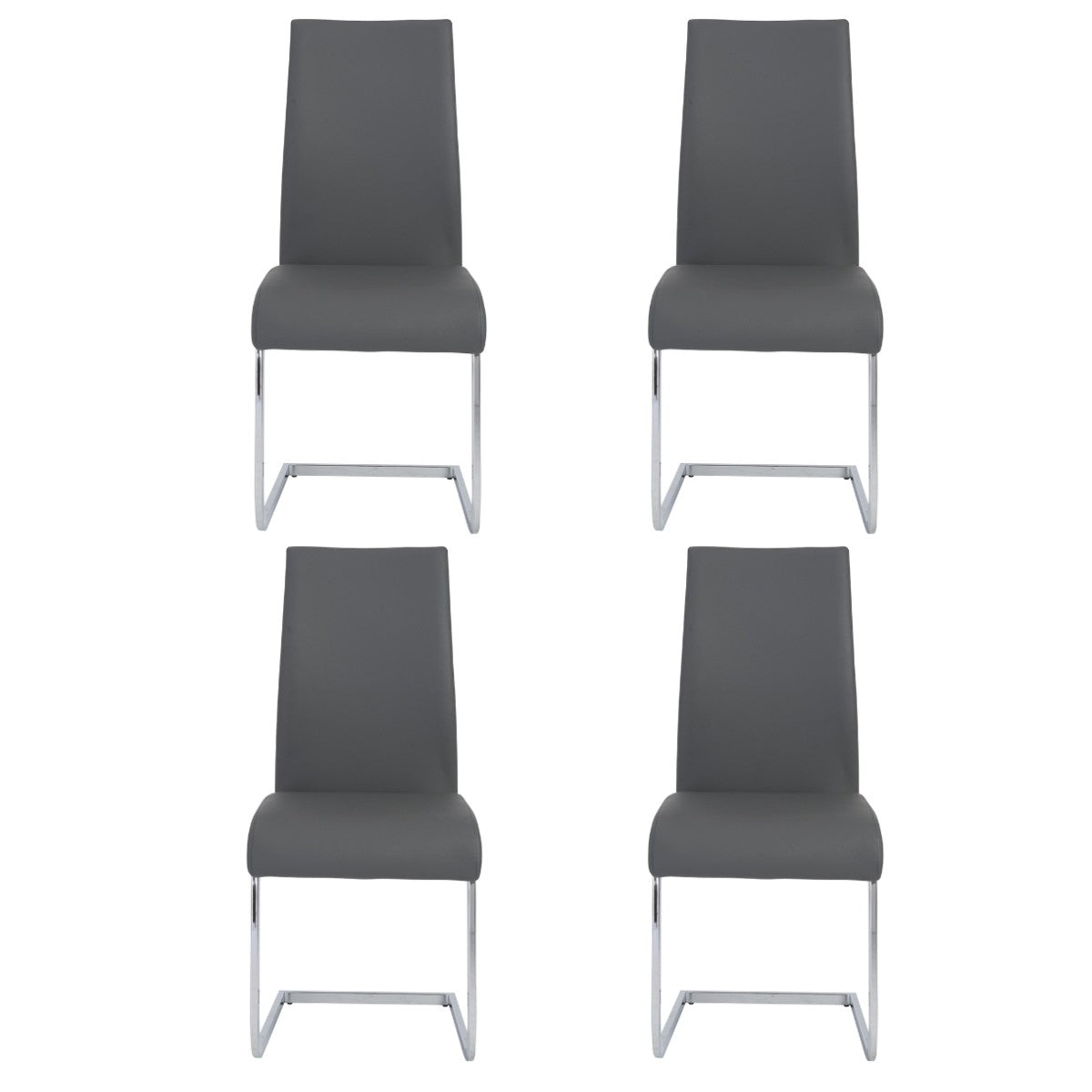 Set of Four Gray Faux Faux Leather Long Back Cantilever Chairs
