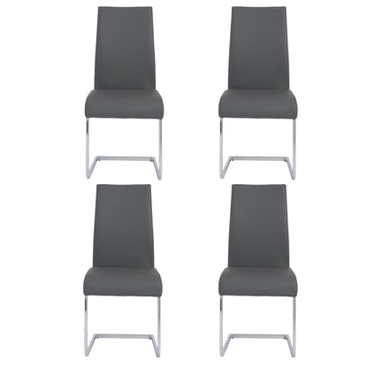Set of Four Gray Faux Faux Leather Long Back Cantilever Chairs