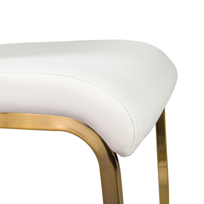 Set of Four White Faux Faux Leather Gold Cantilever Chairs