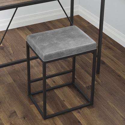 Set Of Two 24" Gray And Black Faux leather And Metal Backless Counter Height Bar Chairs With Footrest