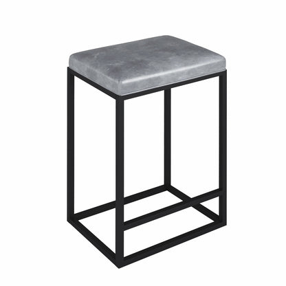 Set Of Two 24" Gray And Black Faux leather And Metal Backless Counter Height Bar Chairs With Footrest