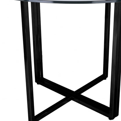 36" Glass Top Black Geo Base Round Dining Table