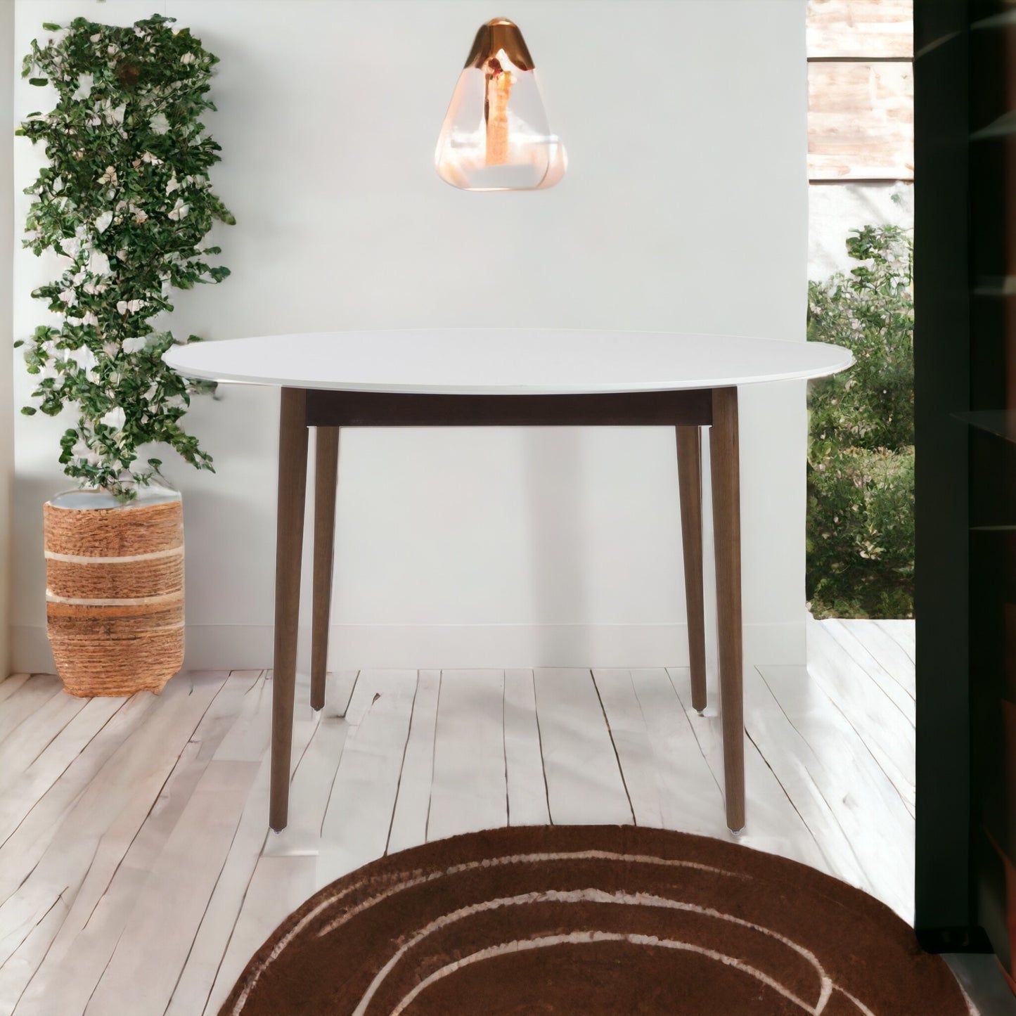 47" White and Brown Rounded Dining Table