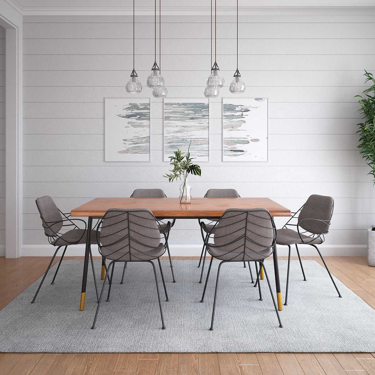 63" Brown Wood Dining Table with Black Steel Legs