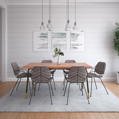 63" Brown Wood Dining Table with Black Steel Legs