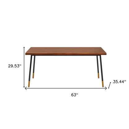63" Brown Wood Dining Table with Black Steel Legs