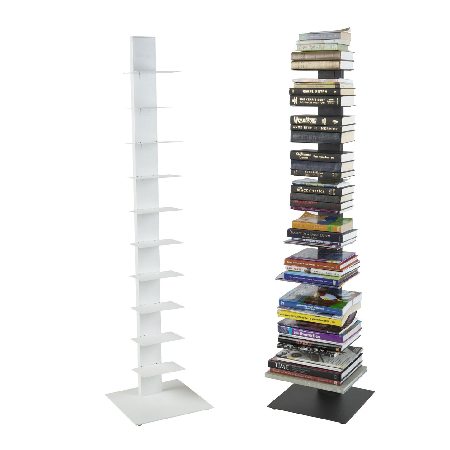 White Metal Ten Shelf Modern Tower Bookcase