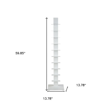 White Metal Ten Shelf Modern Tower Bookcase