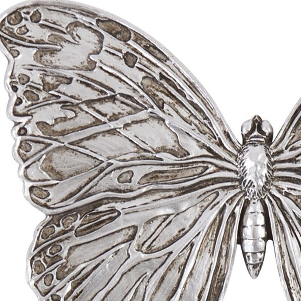 Distressed Silver Textured Butterfly Wall Art