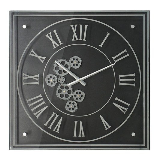 Vintage Style Gears Black and Silver Square Wall Clock