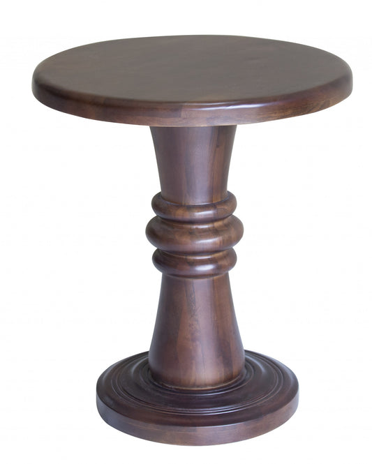 28" Brown Solid Wood Round End Table