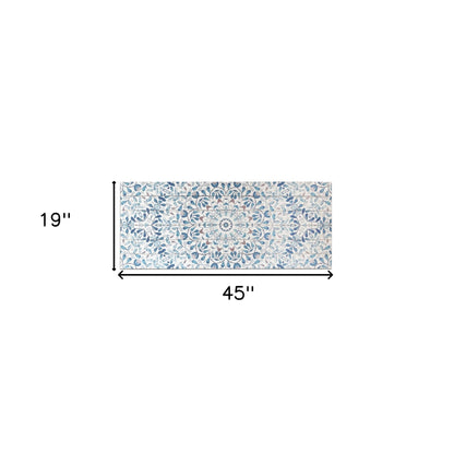 Shades of Blue Ornate Floral Wood Plank Wall Art