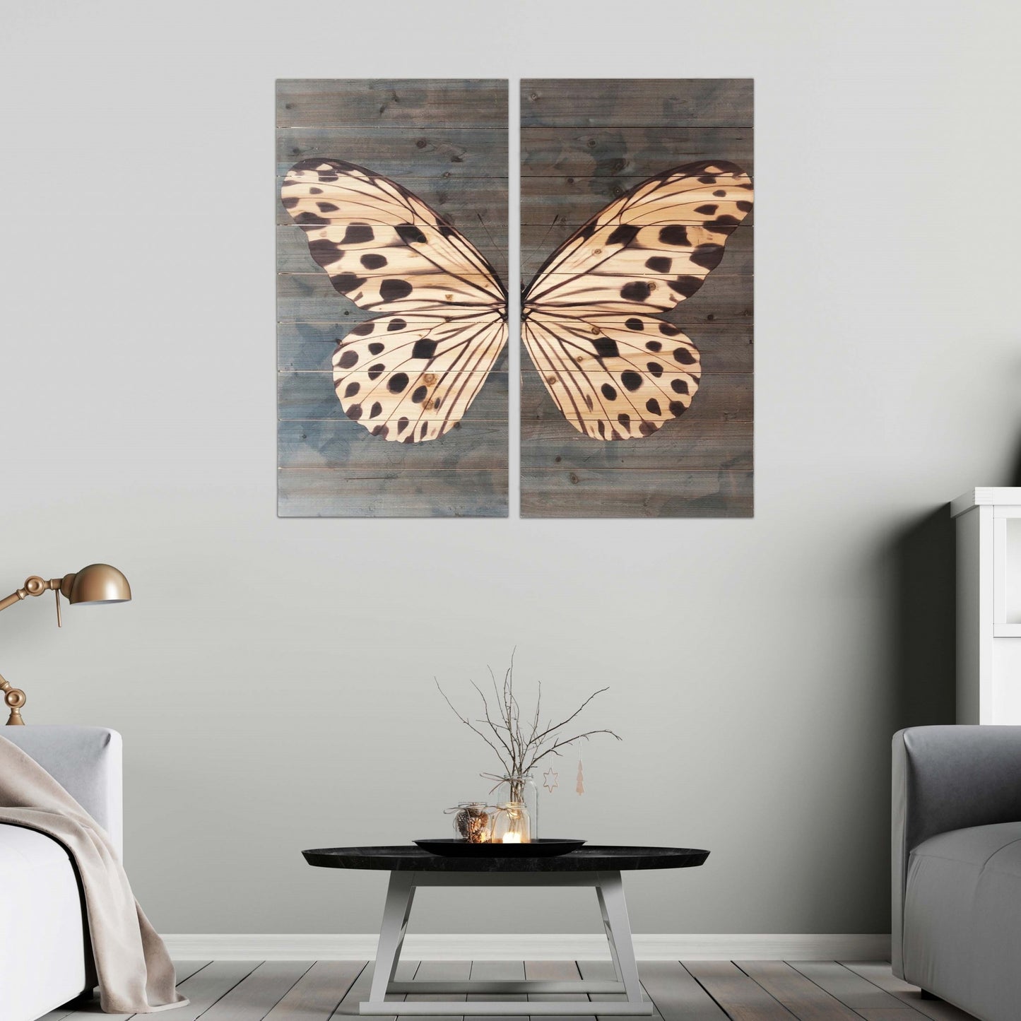 Two Piece Graceful Butterfly Wood Plank Wall Art