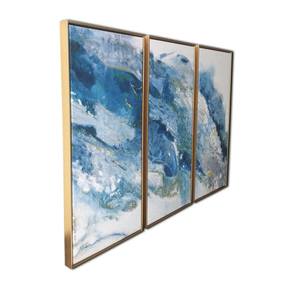 Abstract Blues with Gold Framed Canvas Wall Art