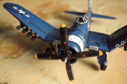 6" Blue Metal Airplane Hand Painted Decorative Airplane