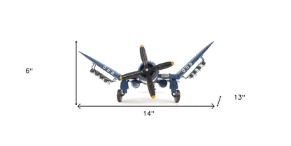 6" Blue Metal Airplane Hand Painted Decorative Airplane