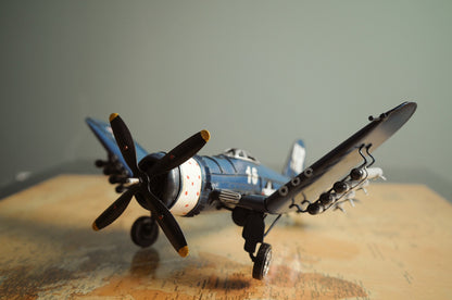 6" Blue Metal Airplane Hand Painted Decorative Airplane