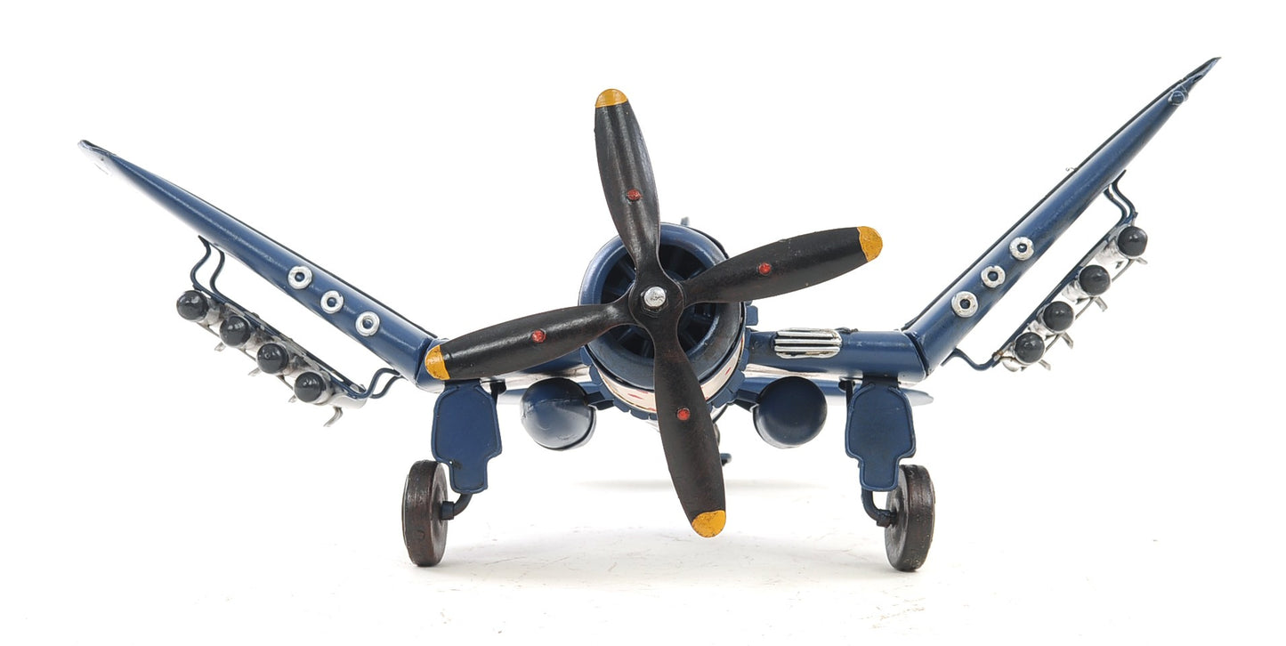 6" Blue Metal Airplane Hand Painted Decorative Airplane