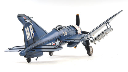 6" Blue Metal Airplane Hand Painted Decorative Airplane