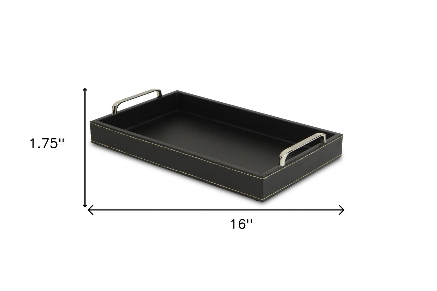 Black Faux Leather Tray with Metal Handles