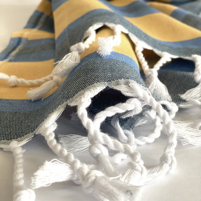 Denim and Yellow Striped Design Turkish Beach Blanket