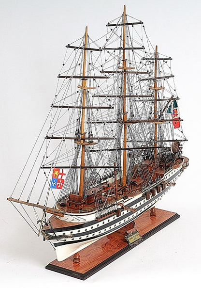 32" Black and White Amerigo Vespucci Boat Hand Painted Decorative Boat