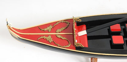 8" Black and Red Venetian Gondola Hand Painted Decorative Boat
