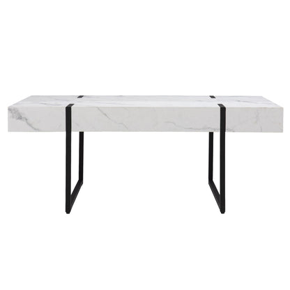 43" White Faux Marble And Metal Rectangular Coffee Table