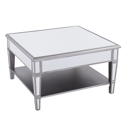 29" Silver Mirrored Glass Square Coffee Table