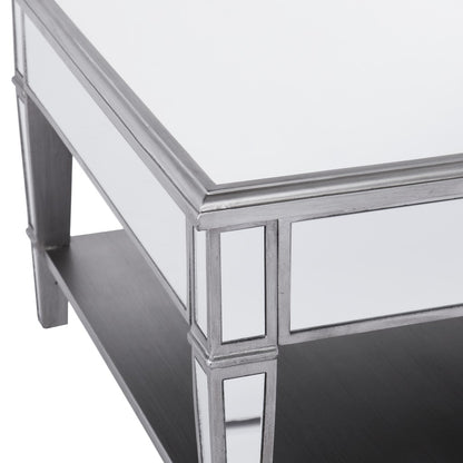 29" Silver Mirrored Glass Square Coffee Table